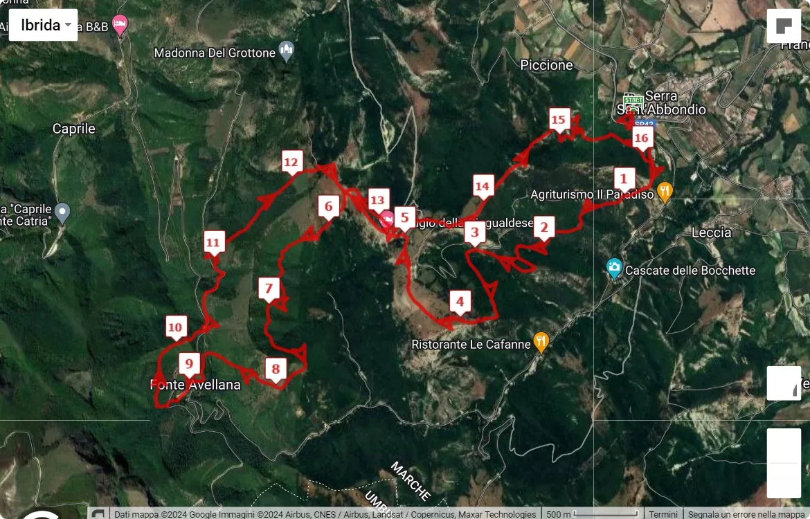 Monte Catria Xtreme Trail, 16 km race course map