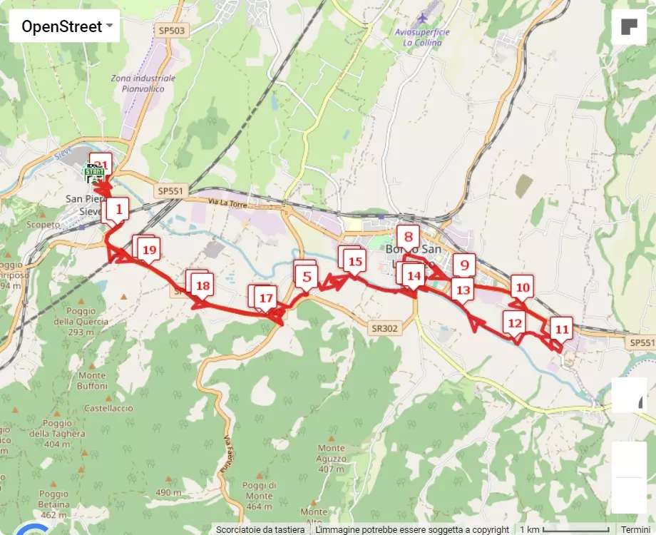 Mezza del Mugello 2024, mappa percorso gara 21.0975 km
