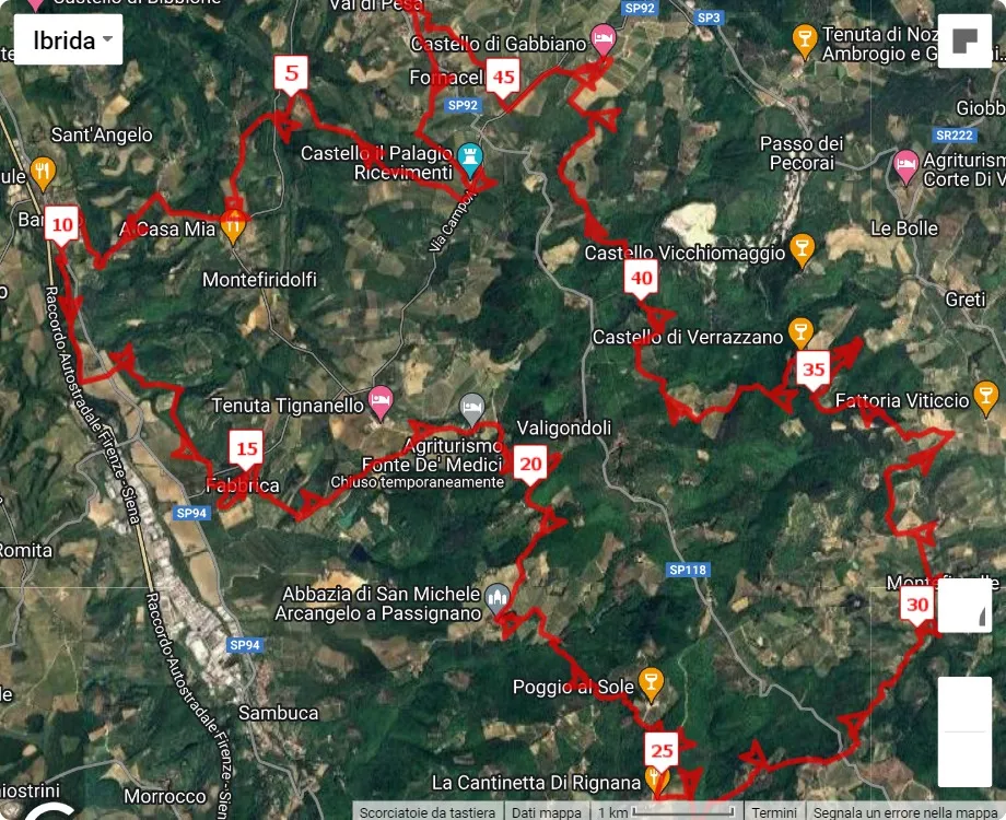 Chianti Classico Marathon 2024, 47.2 km race course map