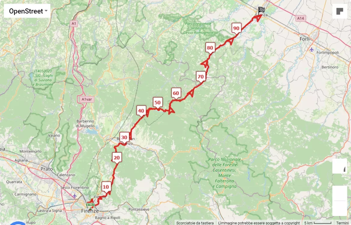 race course map 49° 100 km del passatore