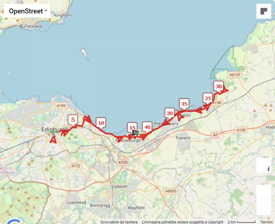 mappa percorso di gara Edinburgh Marathon Festival 2024