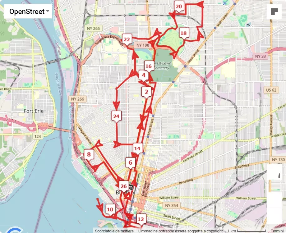 Buffalo Marathon & Half Marathon 2024, 42.195 km race course map