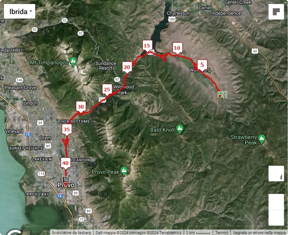 mappa percorso di gara Utah Valley Marathon