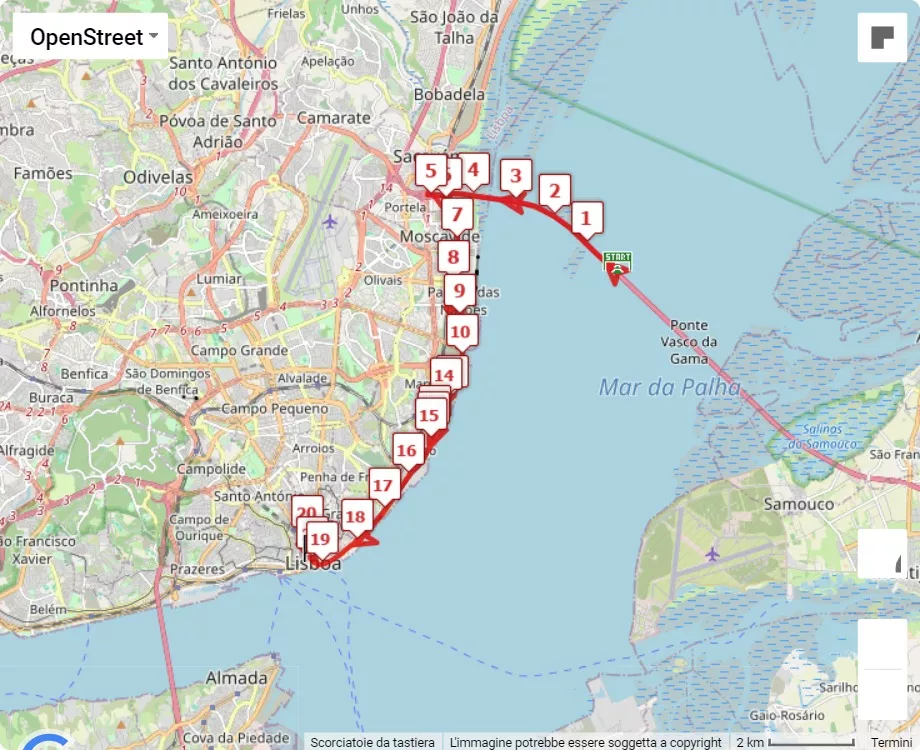 EDP Lisbon Marathon 2024, mappa percorso gara 21.0975 km