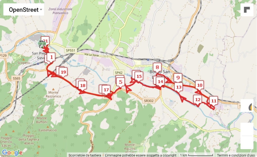 mappa percorso di gara Mezza del Mugello 2021