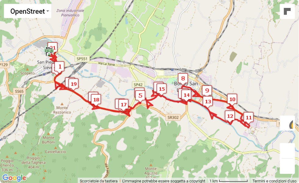 Mezza del Mugello 2021, 21.0975 km race course map Mezza del Mugello 2021