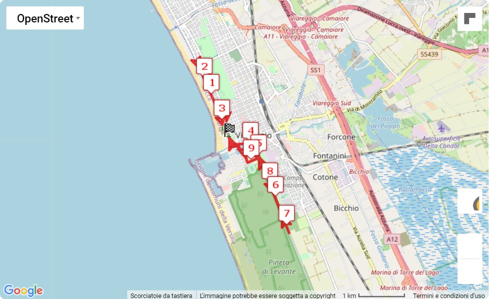 mappa percorso di gara Puccini 10K 2021