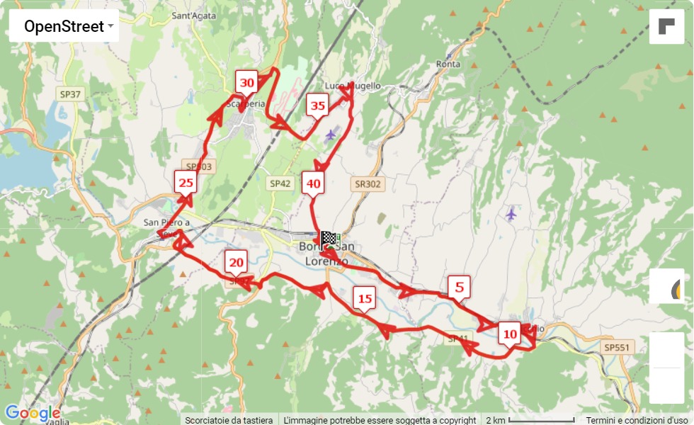 mappa percorso di gara Maratona del Mugello 2021