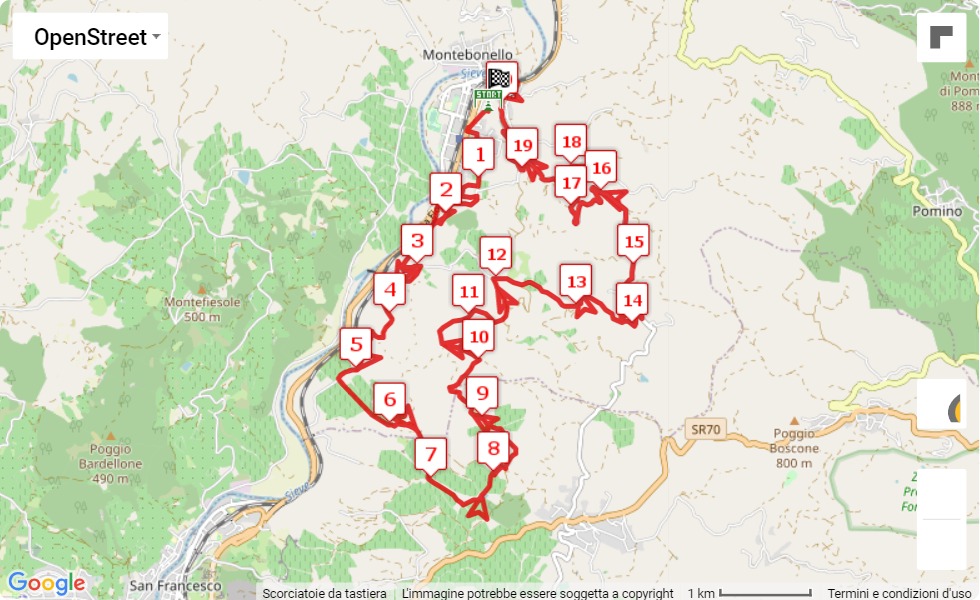 mappa percorso di gara Rufina Wine Tours - Edizione 0