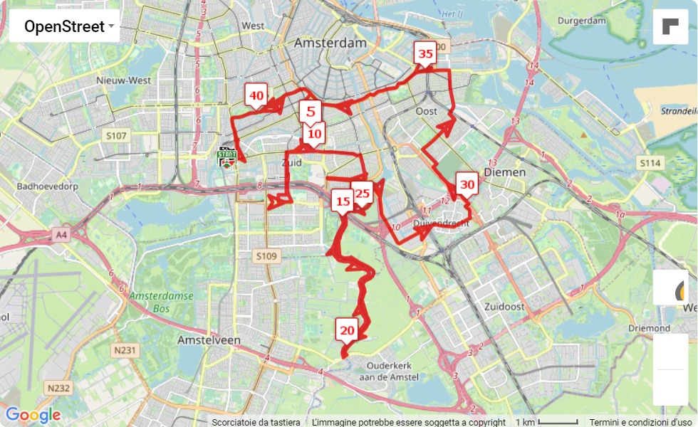 mappa percorso di gara TCS Amsterdam Marathon 2021