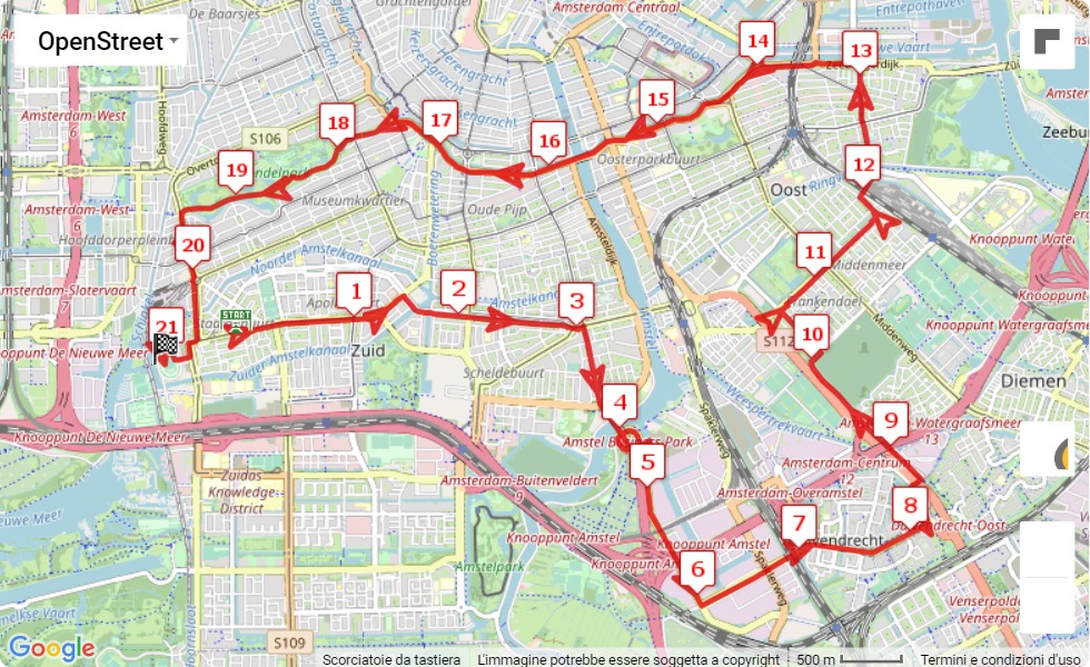 TCS Amsterdam Marathon 2021, 21.0975 km race course map TCS Amsterdam Marathon 2021