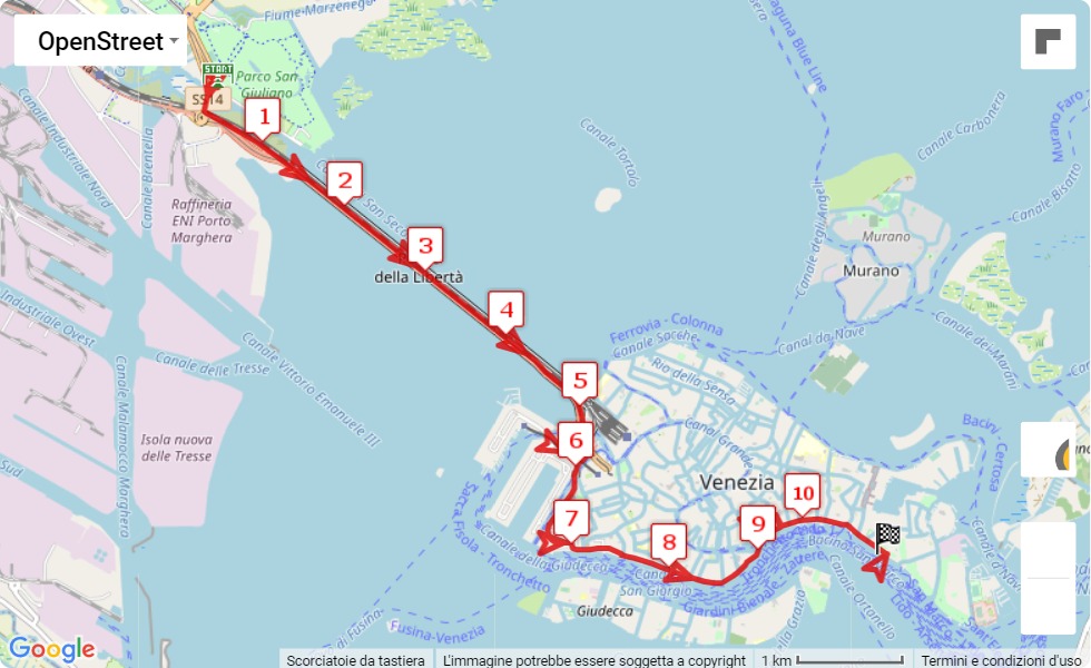 mappa percorso di gara 35° Venice Marathon - 7° VM10KM