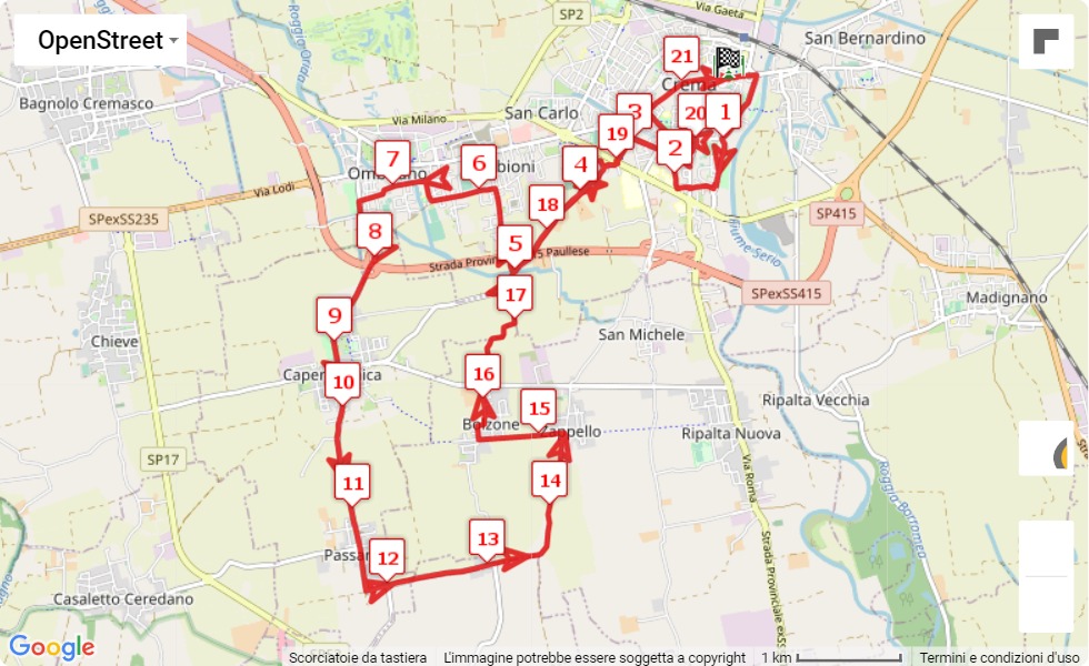 mappa percorso di gara 15° Maratonina Città di Crema - 12° Marian Ten