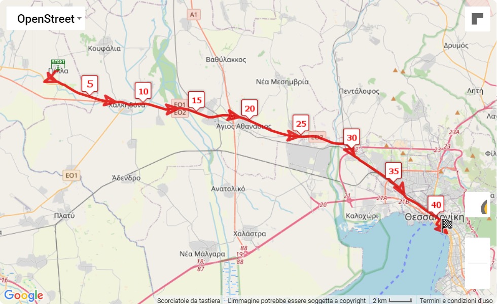 mappa percorso di gara Alexander the Great Marathon 2021