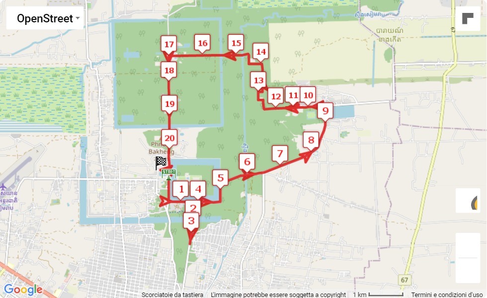 Angkor Wat International Half Marathon 2021, 21.0975 km race course map Angkor Wat International Half Marathon 2021