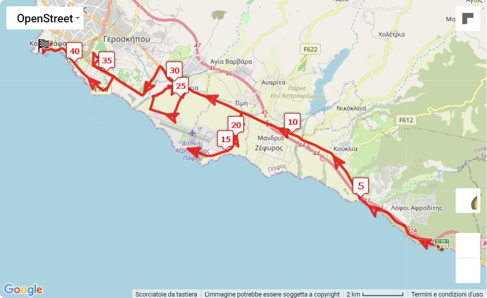 mappa percorso di gara Logicom Cyprus Marathon 2021