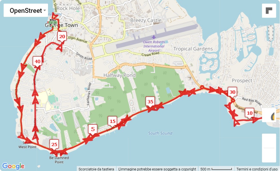 Cayman Islands Marathon 2021, 42.195 km race course map Cayman Islands Marathon 2021