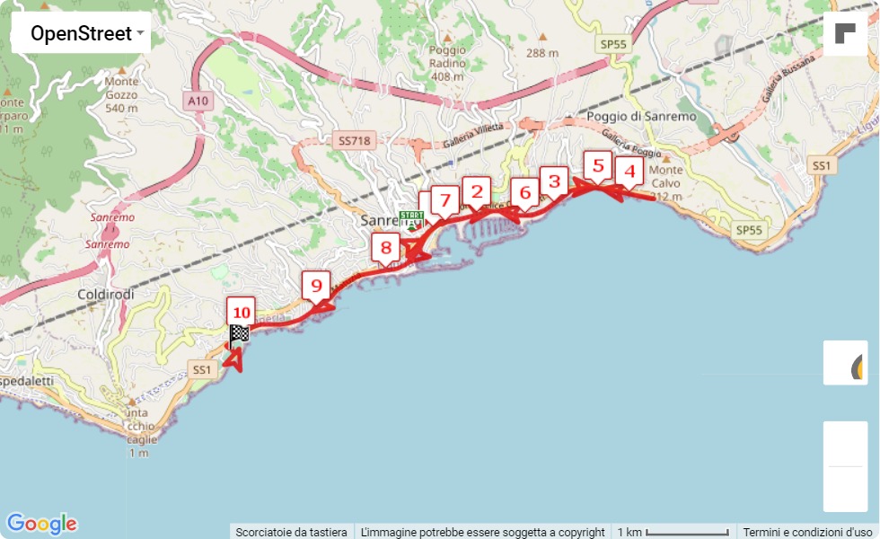 mappa percorso di gara Sanremo Marathon 2021