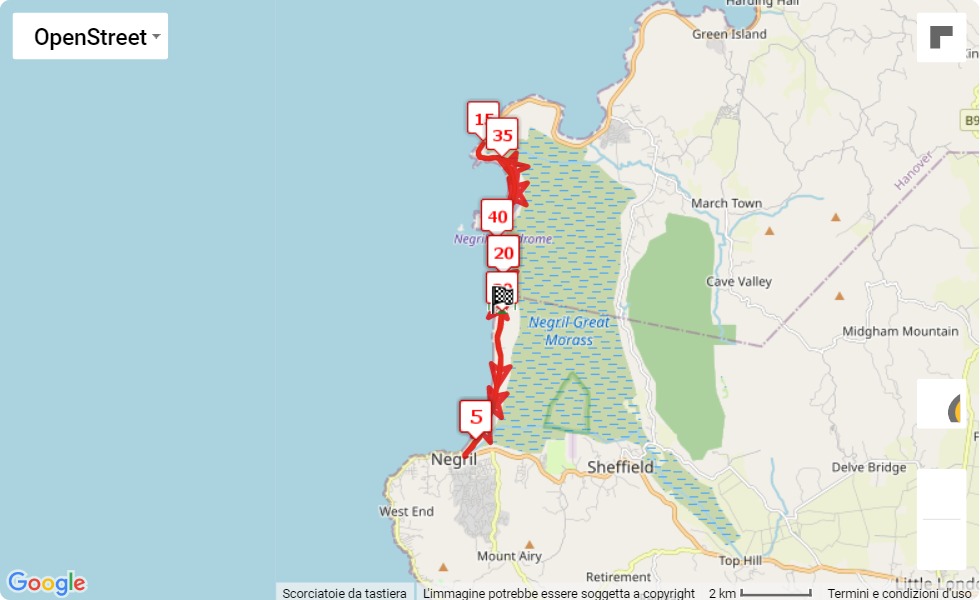 mappa percorso di gara Reggae Marathon 2021