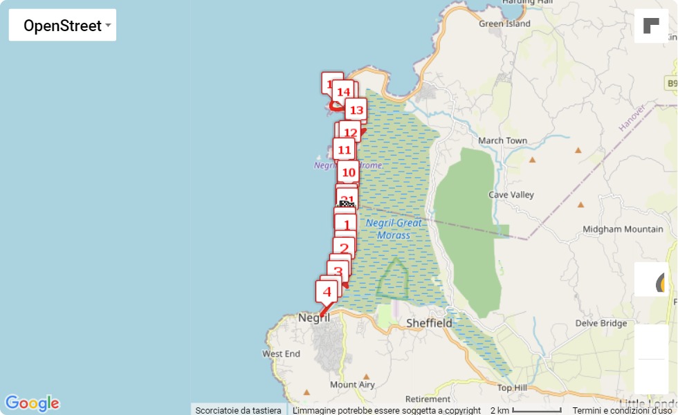 mappa percorso di gara Reggae Marathon 2021