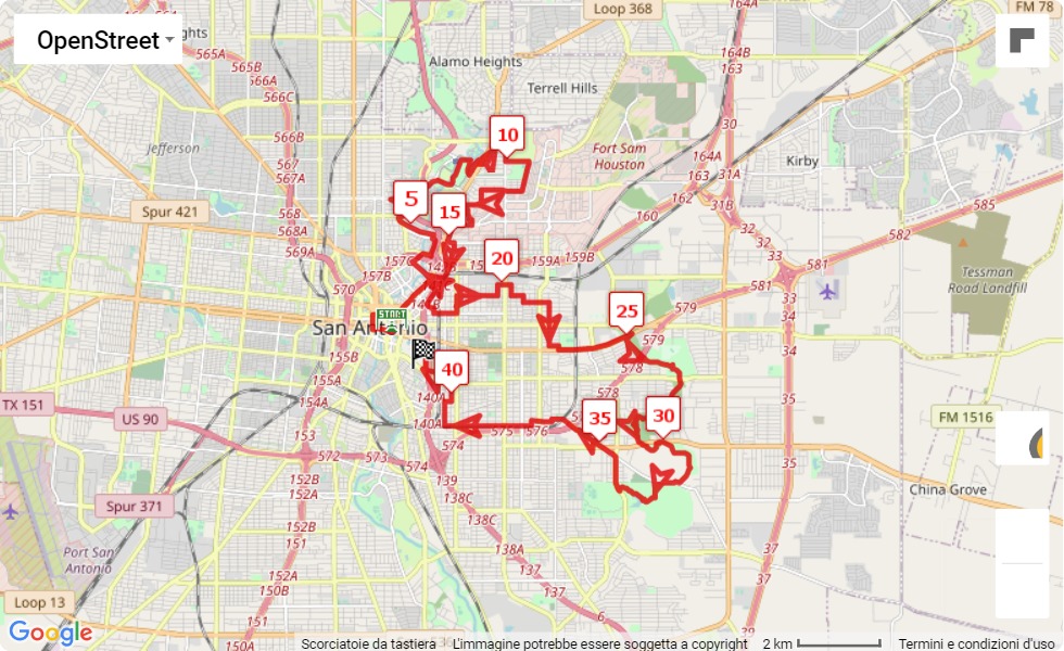race course map Rock ‘n’ Roll San Antonio Marathon 2021