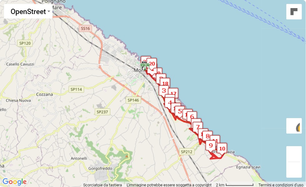 mappa percorso di gara 11° Mezza Maratona Citta' di Monopoli