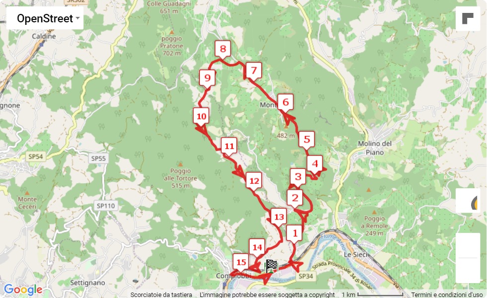 43° Maratonina del Vitello d'Oro, 15.75 km race course map 43° Maratonina del Vitello d'Oro