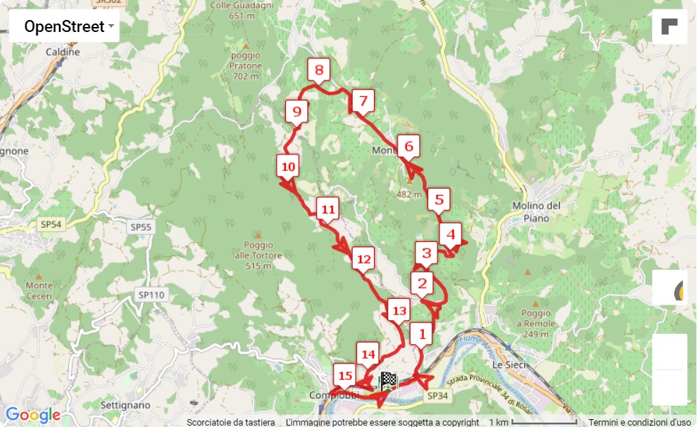 43° Maratonina del Vitello d'Oro, mappa percorso gara 15.75 km 43° Maratonina del Vitello d'Oro