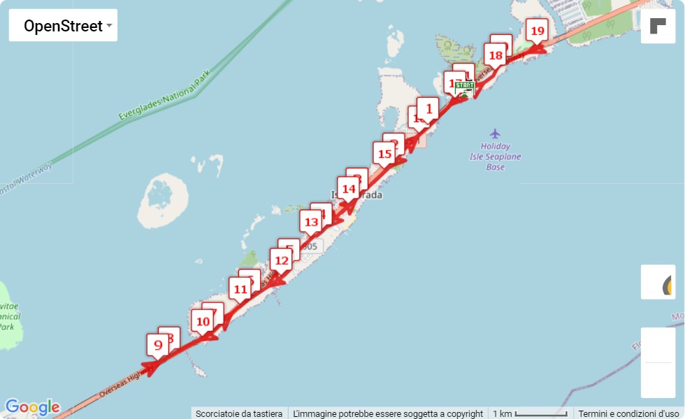 Islamorada Half Marathon, 10K and Beer Mile 2021, 21.0975 km race course map Islamorada Half Marathon, 10K and Beer Mile 2021