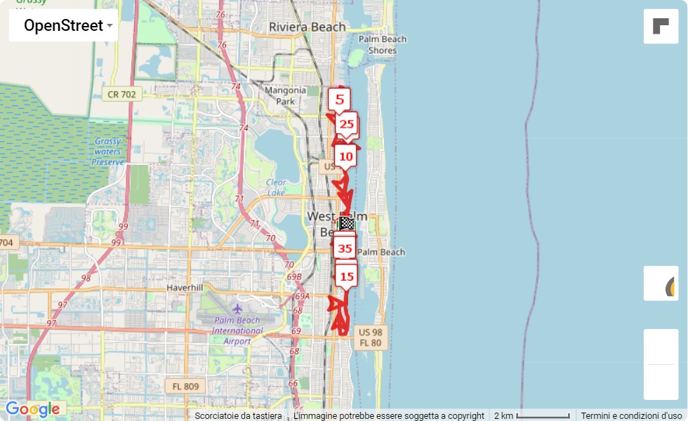 mappa percorso di gara Garden of Life Palm Beaches Marathon 2021