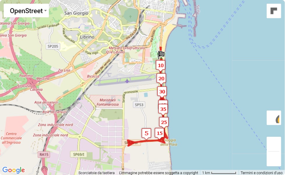 mappa percorso di gara 3° Maratona di Catania