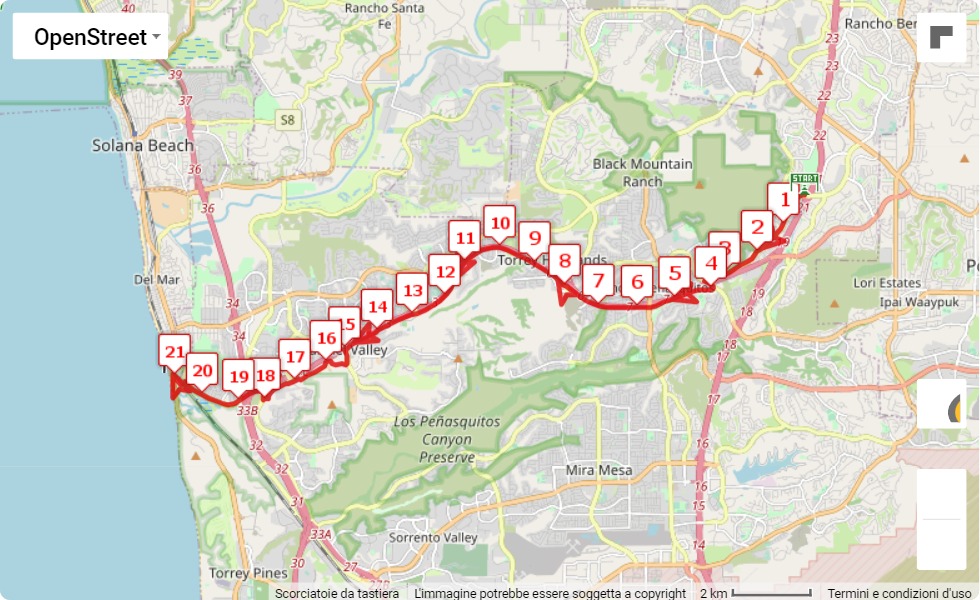 mappa percorso di gara San Diego Holiday Half Marathon 2021