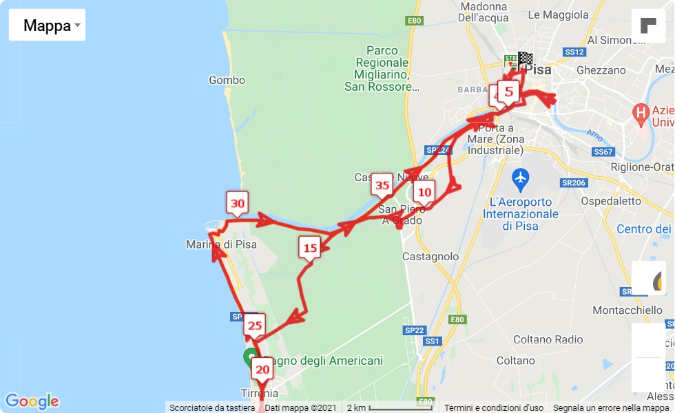 22° Cetilar Maratona di Pisa - 13° La Pisanina - 10° Corsa dei Babbo Natal, mappa percorso gara 42.195 km 22° Cetilar Maratona di Pisa - 13° La Pisanina - 10° Corsa dei Babbo Natal