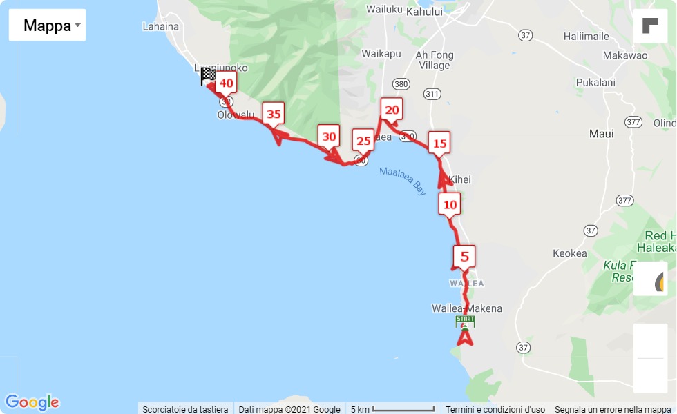 mappa percorso di gara Maui Oceanfront Marathon 2022