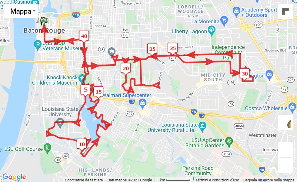 Louisiana Marathon 2022, mappa percorso gara 42.195 km Louisiana Marathon 2022