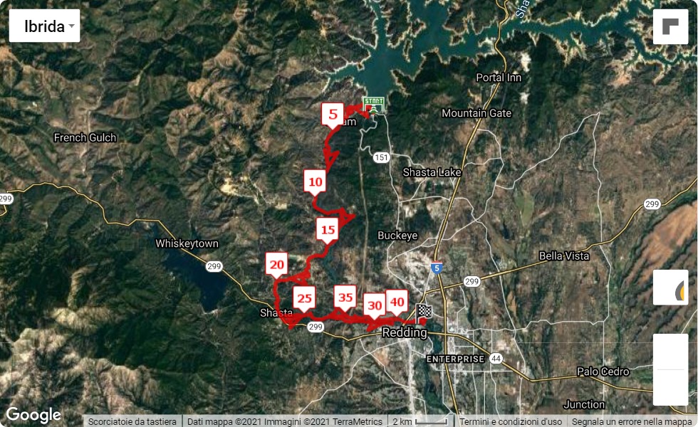 Redding Marathon 2022, 42.195 km race course map Redding Marathon 2022