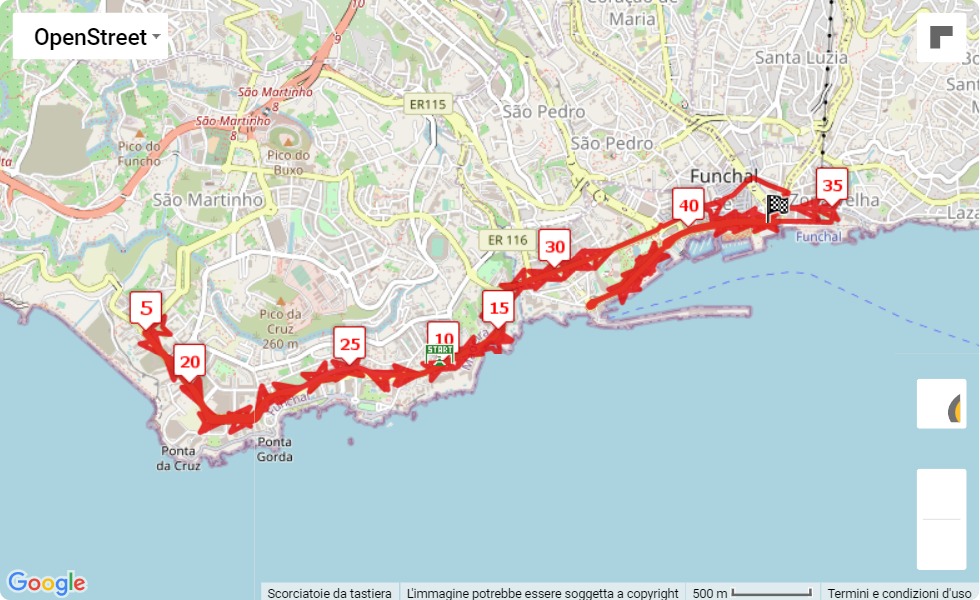 mappa percorso di gara Funchal Marathon