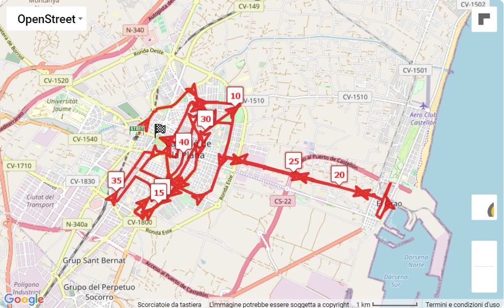 Mappa percorso di gara Maraton BP Castellon 2022