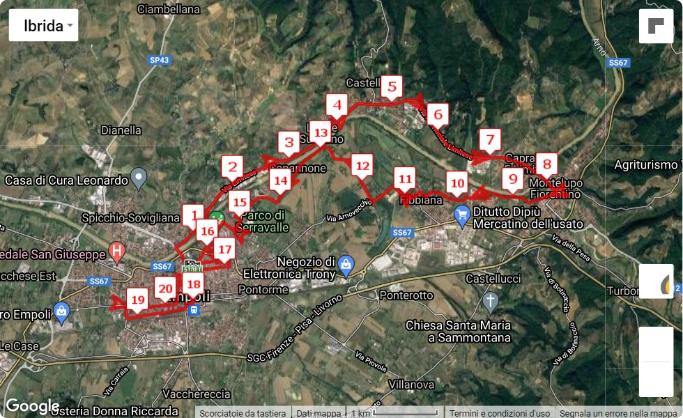 mappa percorso di gara Empoli Half Marathon 2022