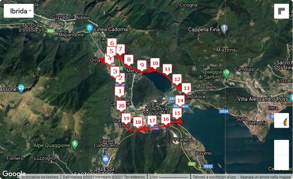 Mezza Due Laghi 2022, mappa percorso gara 21.0975 km Mezza Due Laghi 2022