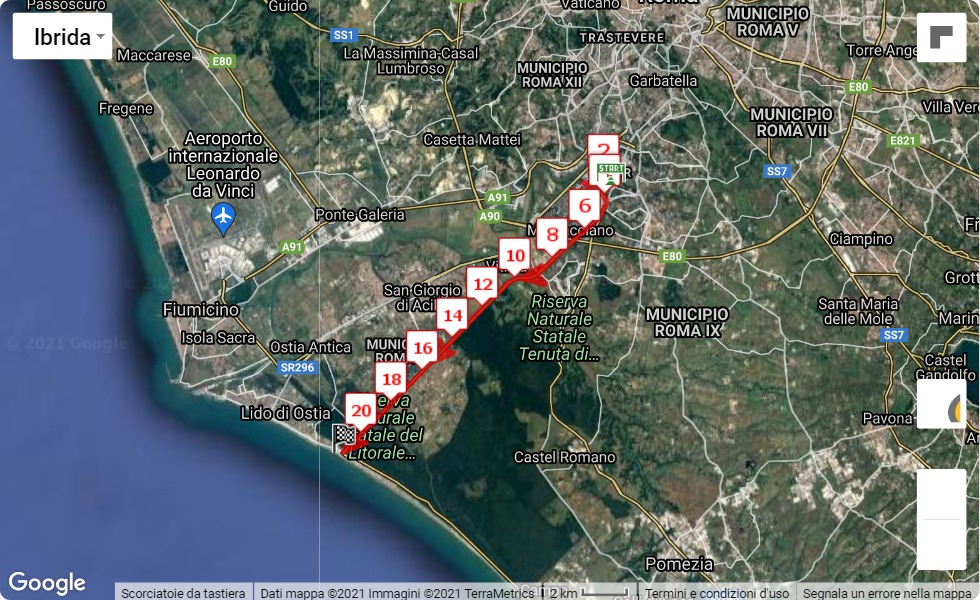 47° Roma-Ostia, 21.0975 km race course map 47° Roma-Ostia