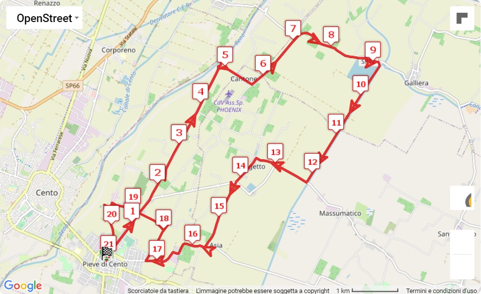 37° Maratonina delle 4 Porte, 21.0975 km race course map 37° Maratonina delle 4 Porte