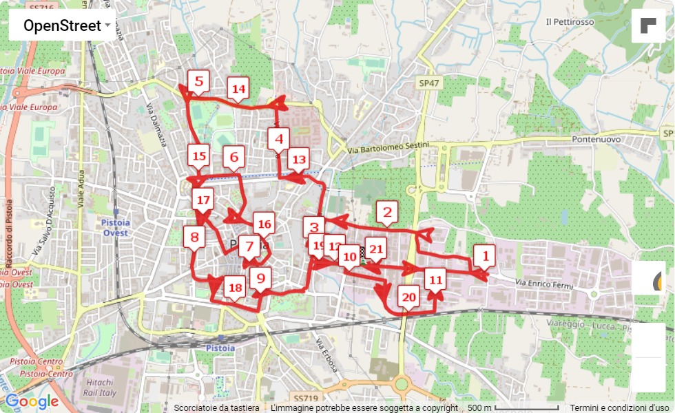 mappa percorso di gara 33° Maratonina Città di Pistoia