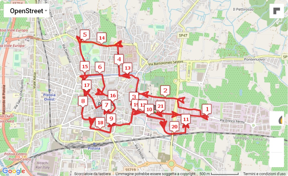 33° Maratonina Città di Pistoia, mappa percorso gara 21.0975 km 33° Maratonina Città di Pistoia