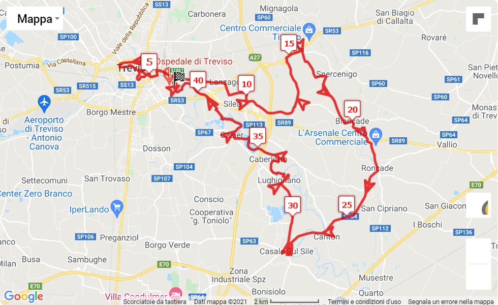 mappa percorso di gara 17° Treviso Marathon