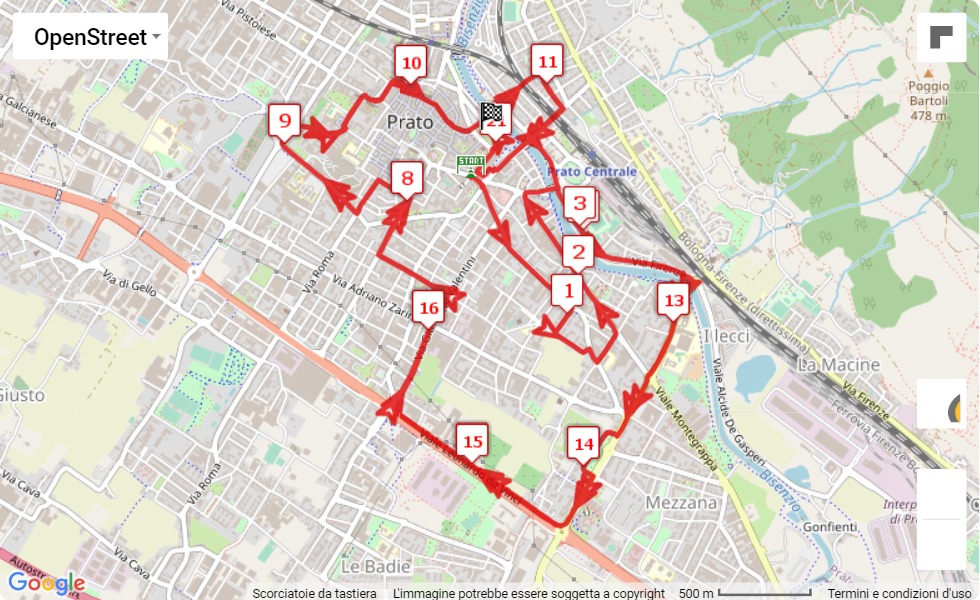 mappa percorso di gara 33° Maratonina Internazionale Città di Prato