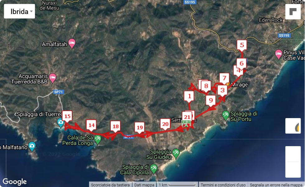 Mappa percorso di gara Chia21 Half Marathon 2022