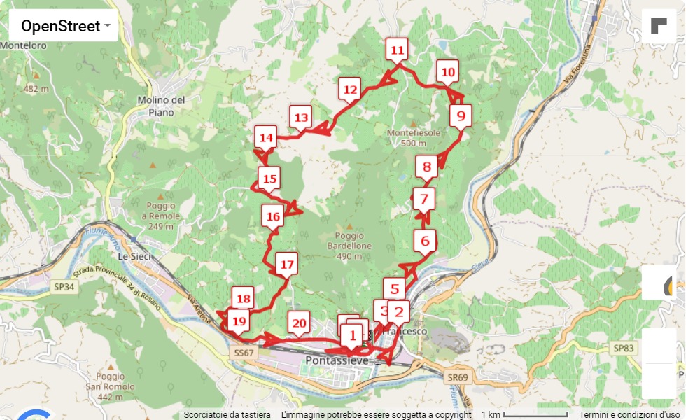 mappa percorso di gara 6° Mezza Maratona Città di Pontassieve