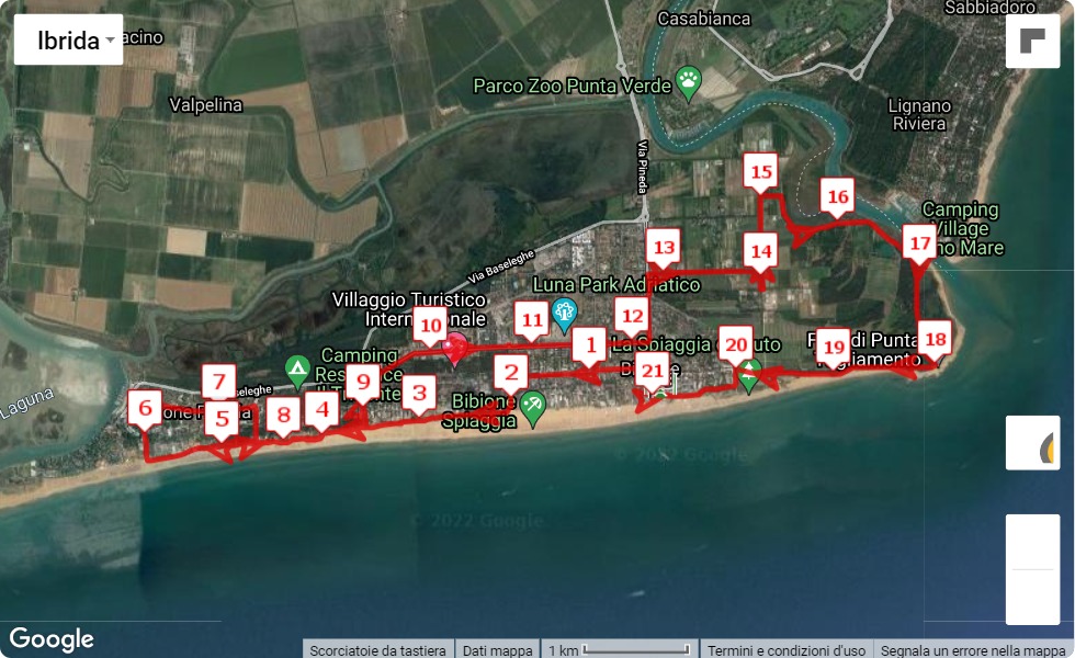 6° Bibione Half Marathon, 21.0975 km race course map 6° Bibione Half Marathon