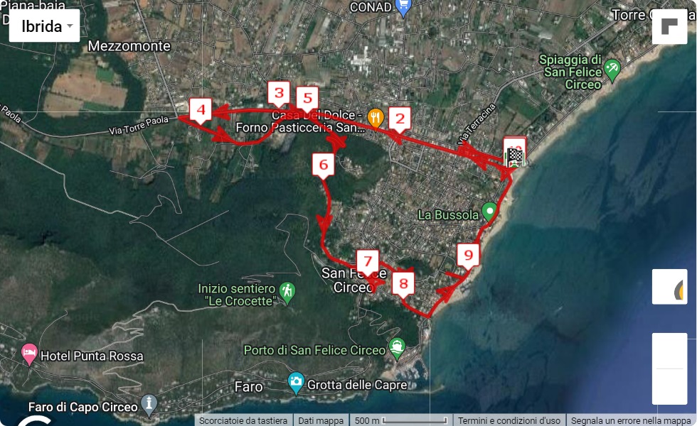 Mappa percorso di gara Circeo Run 2022
